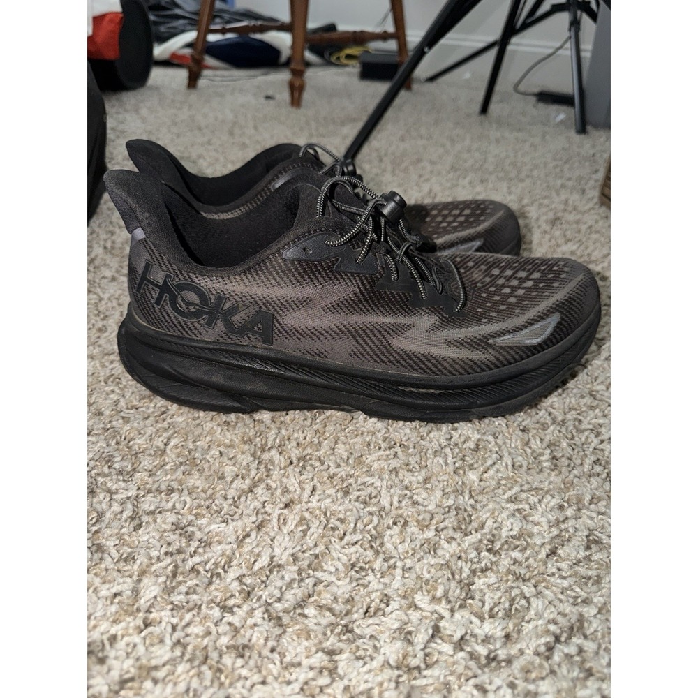 Hoka One One Clifton 9 Black Lace Up Running Shoes 1127895 BBLC Men's Size 11.5D